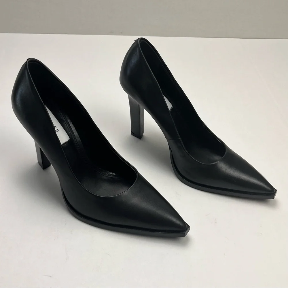 Reiss Womens‎ Size 36 5.5 Black Ada Court Leather 4 inch Heel Shoes Office NEW